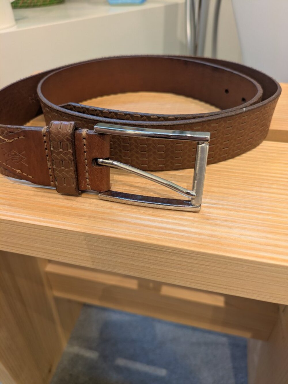 Martin Dingman Countrywear Brown Basket Grain Leather Belt Men's Size 36 USA.